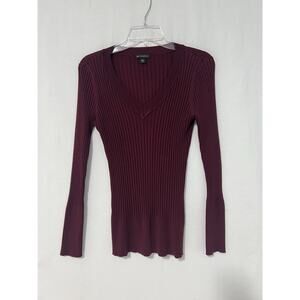Vintage Y2k Ribbed Sweater Womens XL Burgundy Long Sleeve V-Neck Metaphor Goth